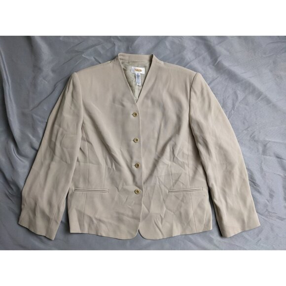 Vintage Talbots Blazer Beige Minimal Jacket Oriental 4 Button Womens Size 18 - Picture 1 of 9